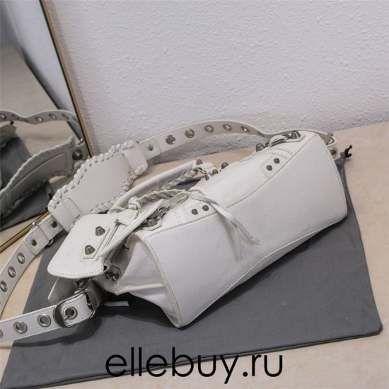 Balenciaga Cagole XS Small 26 White Motorcycle Lambskin Silver Hardware 26x11x8cm