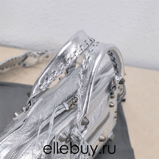 Balenciaga Cagole XS Small 26 Silver Motorcycle Lambskin Silver Hardware 26x11x8cm