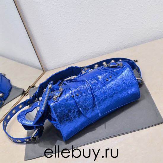 Balenciaga Cagole XS Small 26 Blue Motorcycle Lambskin Silver Hardware 26x11x8cm