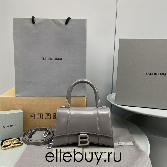 Balenciaga Hourglass XS Small 19 Smooth Calfskin Gray Silver Hardware 19x8x21cm