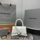 Balenciaga Hourglass XS Small 19 Croc-Embossed White Silver Hardware 19x8x21cm