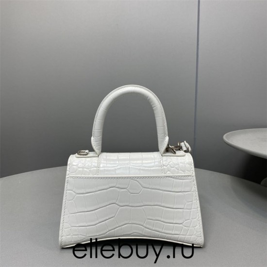 Balenciaga Hourglass XS Small 19 Croc-Embossed White Silver Hardware 19x8x21cm