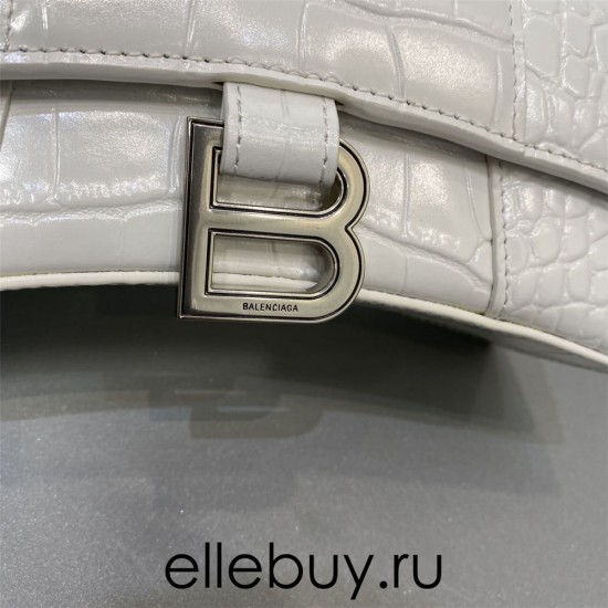 Balenciaga Hourglass XS Small 19 Croc-Embossed White Silver Hardware 19x8x21cm