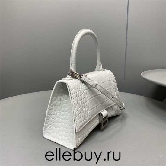 Balenciaga Hourglass Small 23 Croc-Embossed White Silver Hardware 23x19x24cm