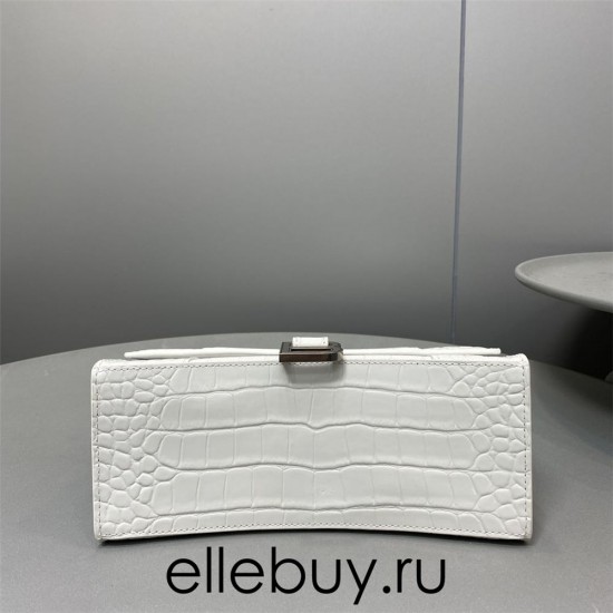 Balenciaga Hourglass Small 23 Croc-Embossed White Silver Hardware 23x19x24cm