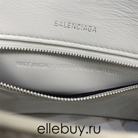 Balenciaga Hourglass Small 23 Croc-Embossed White Silver Hardware 23x19x24cm