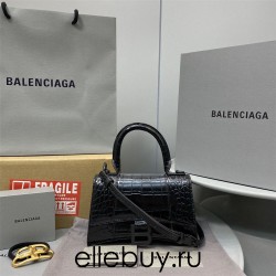 Balenciaga Hourglass XS Small 19 Croc-Embossed Black Black Hardware 19x8x21cm