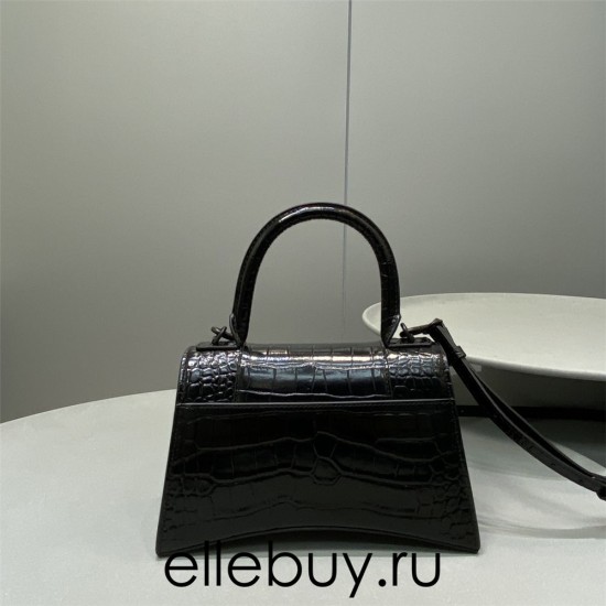 Balenciaga Hourglass Small 23 Croc-Embossed Black Black Hardware 23x19x24cm