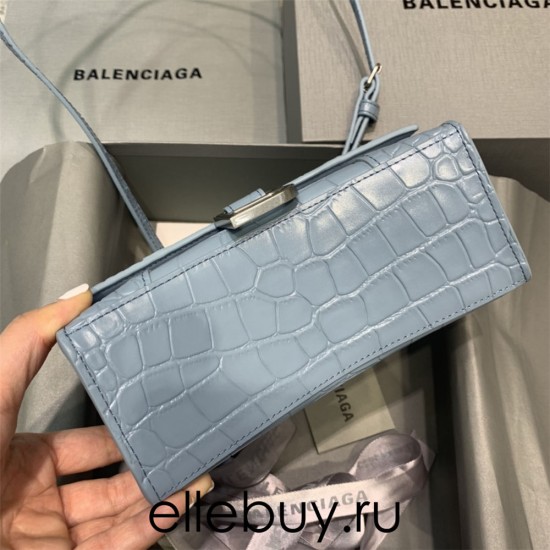 Balenciaga Hourglass XS Small 19 Croc-Embossed Light Blue Silver Hardware 19x8x21cm