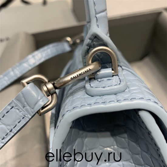 Balenciaga Hourglass XS Small 19 Croc-Embossed Light Blue Silver Hardware 19x8x21cm