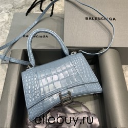 Balenciaga Hourglass Small 23 Croc-Embossed Light Blue Silver Hardware 23x19x24cm