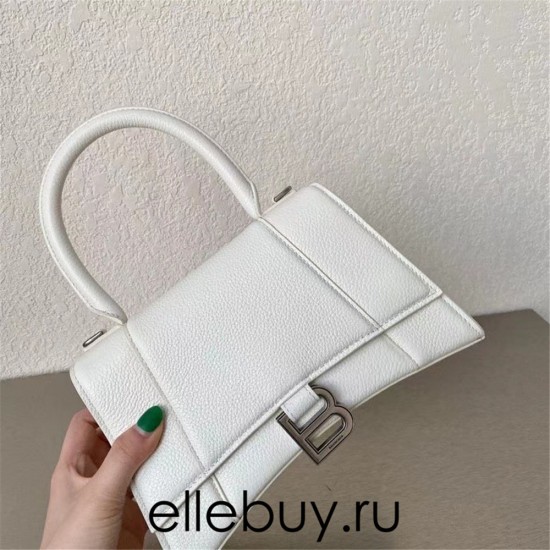 Balenciaga Hourglass Small 23 Grained Calfskin White Silver Hardware 23x19x24cm