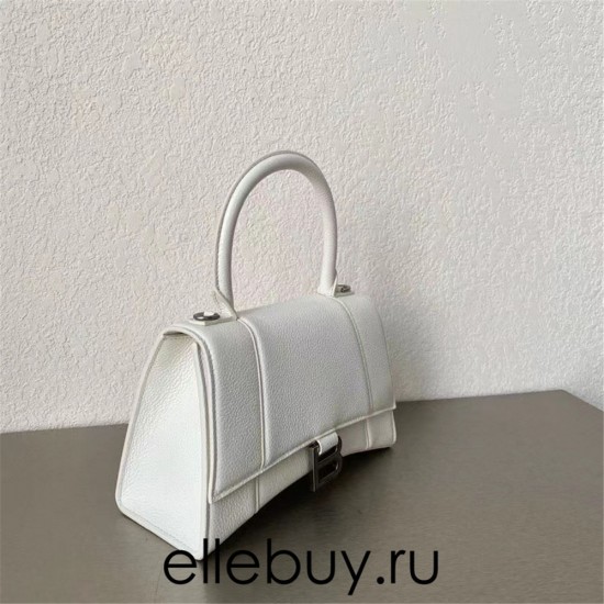 Balenciaga Hourglass Small 23 Grained Calfskin White Silver Hardware 23x19x24cm