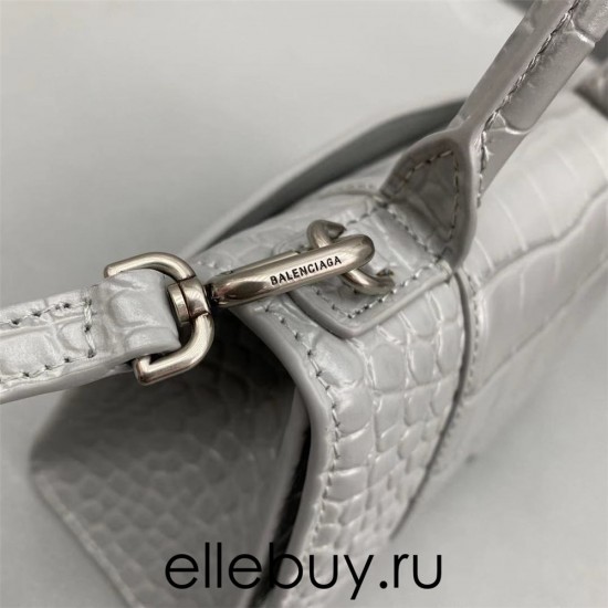 Balenciaga Hourglass XS Small 19 Croc-Embossed Gray Silver Hardware 19x8x21cm