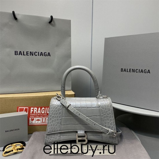 Balenciaga Hourglass Small 23 Croc-Embossed Gray Silver Hardware 23x19x24cm