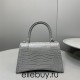 Balenciaga Hourglass Small 23 Croc-Embossed Gray Silver Hardware 23x19x24cm