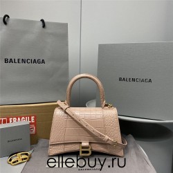 Balenciaga Hourglass Small 23 Croc-Embossed Brown Silver Hardware 23x19x24cm