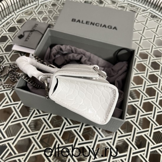 Balenciaga Hourglass Mini 11 Croc-Embossed Smooth Silver Clasp 11.5x14x4.5cm