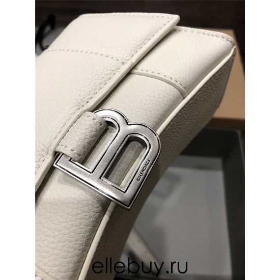 Balenciaga Hourglass XS Small 19 Grained Calfskin White Silver Hardware 19x8x21cm