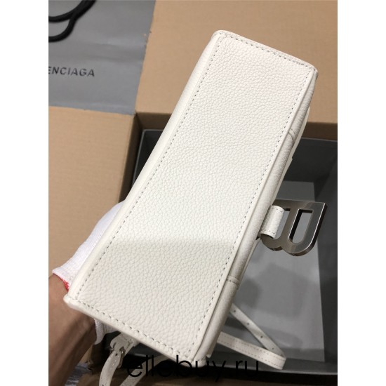 Balenciaga Hourglass XS Small 19 Grained Calfskin White Silver Hardware 19x8x21cm