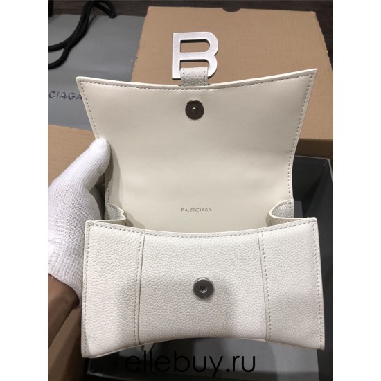 Balenciaga Hourglass XS Small 19 Grained Calfskin White Silver Hardware 19x8x21cm