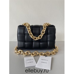 BOTTEGA VENETA Cassette Chain Padded Cassette Black Gold Buckle Medium 26 Size: 26x18x6cm Full Leather