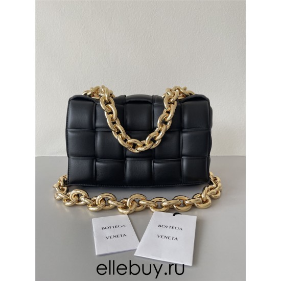 BOTTEGA VENETA Cassette Chain Padded Cassette Black Gold Buckle Medium 26 Size: 26x18x6cm Full Leather