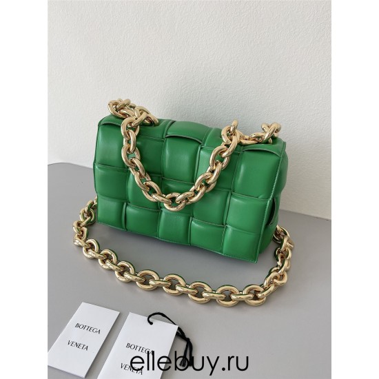 BOTTEGA VENETA Cassette Chain Padded Cassette Green Gold Buckle Medium 26 Size: 26x18x6cm Full Leather