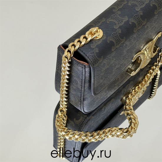 Celine Triomphe Canvas Chain Underarm Bag Gold Hardware Model: 197992 Size: 20.5x10.5x4cm