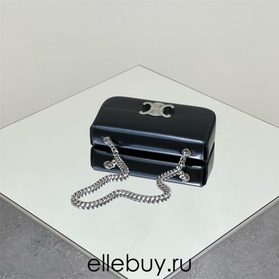 Celine Triomphe Silver Clasp Black Full Leather Chain Underarm Bag Hardware Model: 197993 Size: 20.5x10.5x4cm