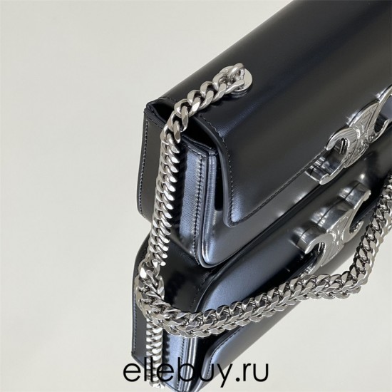 Celine Triomphe Silver Clasp Black Full Leather Chain Underarm Bag Hardware Model: 197993 Size: 20.5x10.5x4cm