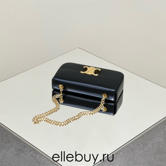 Celine Triomphe Gold Clasp Black Full Leather Chain Underarm Bag Hardware Model: 197993 Size: 20.5x10.5x4cm