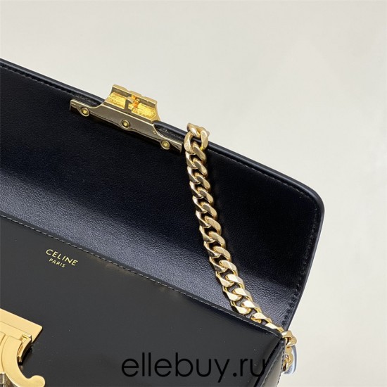 Celine Triomphe Gold Clasp Black Full Leather Chain Underarm Bag Hardware Model: 197993 Size: 20.5x10.5x4cm