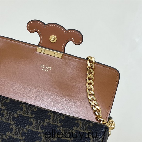 Celine Triomphe Canvas Chain Underarm Bag Gold Hardware Model: 197943 Size: 20.5x10.5x4cm