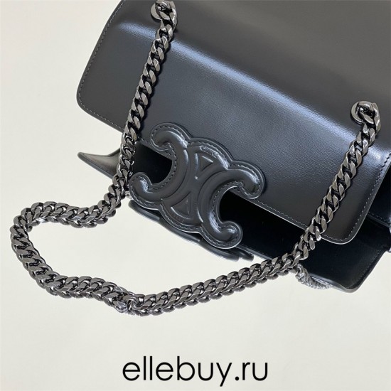 Celine Triomphe Canvas Chain Underarm Bag Embossed Black So Black Gold Hardware Model: 197943 Size: 20.5x10.5x4cm