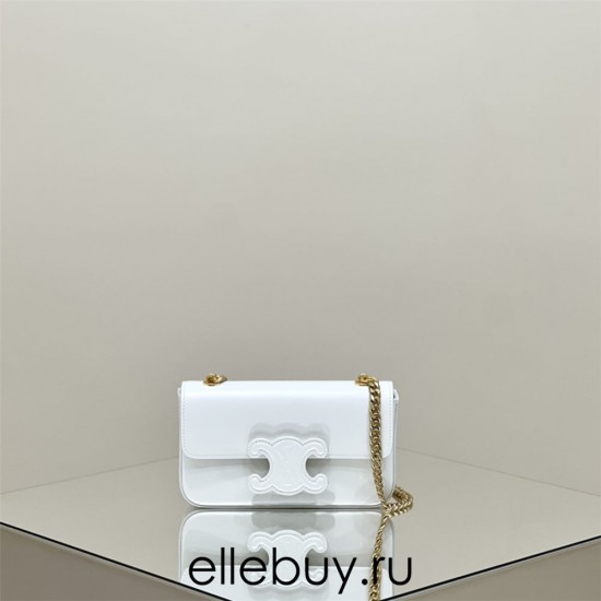 Celine Triomphe Canvas Chain Underarm Bag Embossed White Gold Hardware Model: 197943 Size: 20.5x10.5x4cm