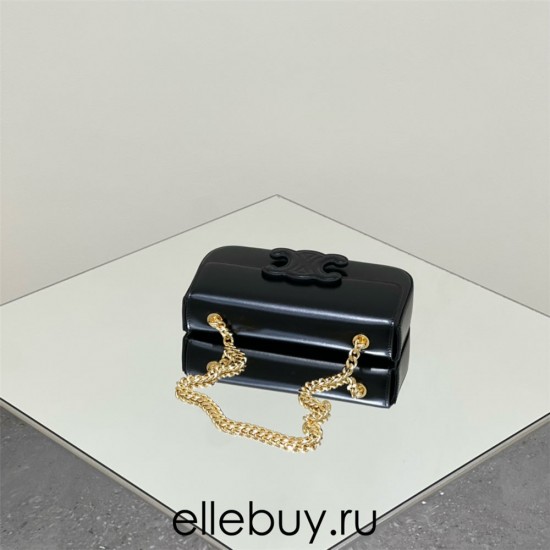 Celine Triomphe Canvas Chain Underarm Bag Embossed Black Gold Hardware Model: 197943 Size: 20.5x10.5x4cm