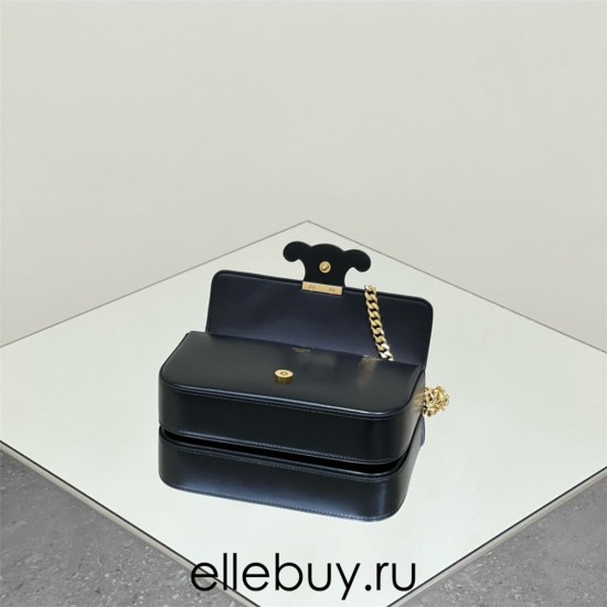 Celine Triomphe Canvas Chain Underarm Bag Embossed Black Gold Hardware Model: 197943 Size: 20.5x10.5x4cm