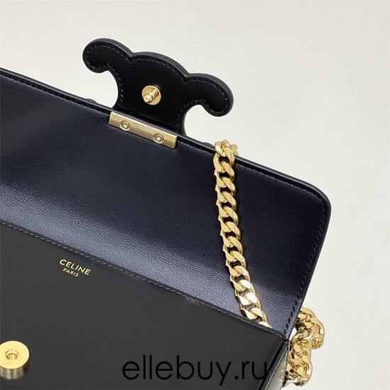 Celine Triomphe Canvas Chain Underarm Bag Embossed Black Gold Hardware Model: 197943 Size: 20.5x10.5x4cm