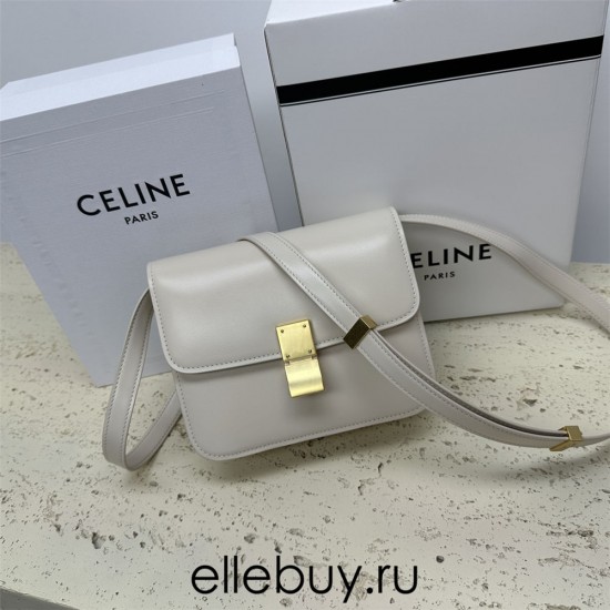 Celine Teen Box Polished Calfskin White Gold Hardware 18x15x6cm