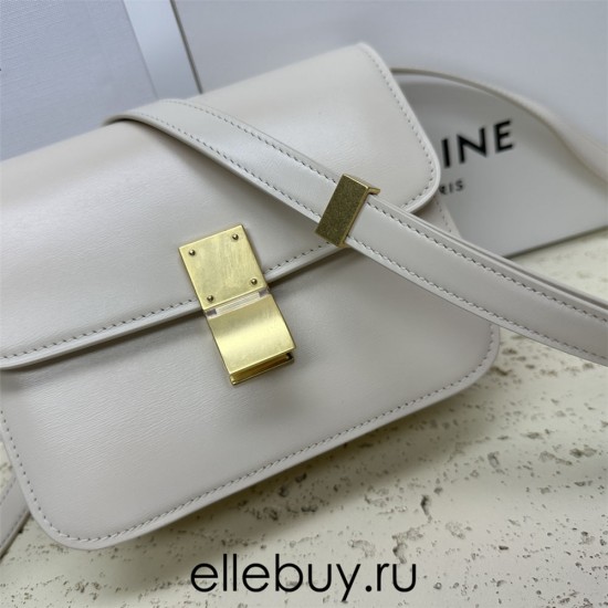 Celine Teen Box Polished Calfskin White Gold Hardware 18x15x6cm