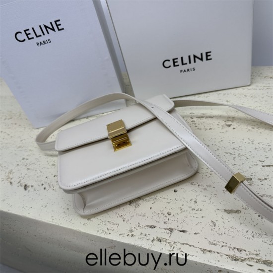 Celine Teen Box Polished Calfskin White Gold Hardware 18x15x6cm