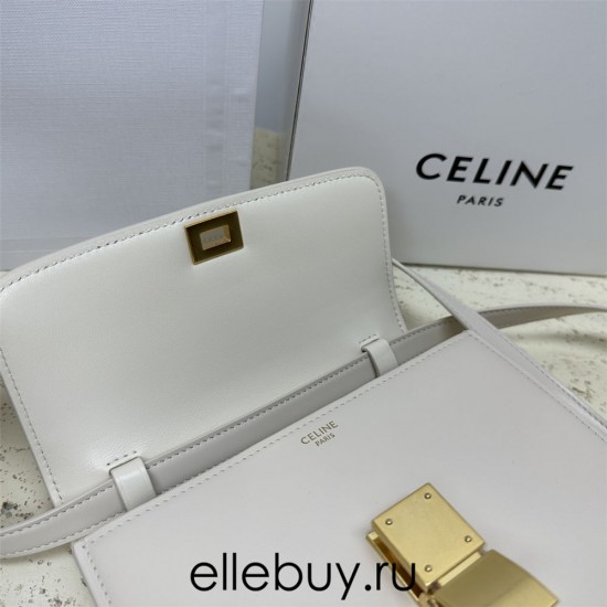 Celine Teen Box Polished Calfskin White Gold Hardware 18x15x6cm