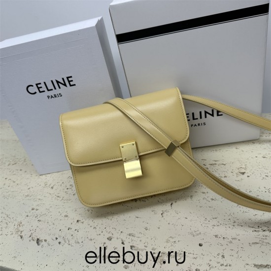 Celine Teen Box Polished Calfskin Light Yellow Gold Hardware 18x15x6cm