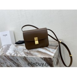 Celine Teen Box Polished Calfskin Brown Gold Hardware 18x15x6cm