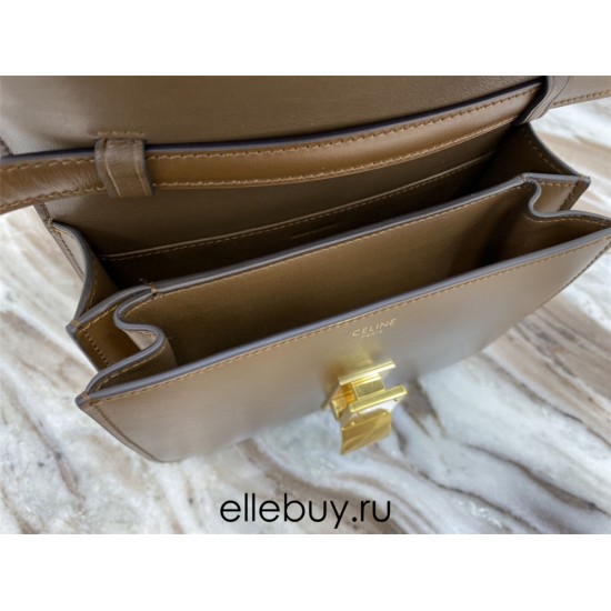 Celine Teen Box Polished Calfskin Brown Gold Hardware 18x15x6cm