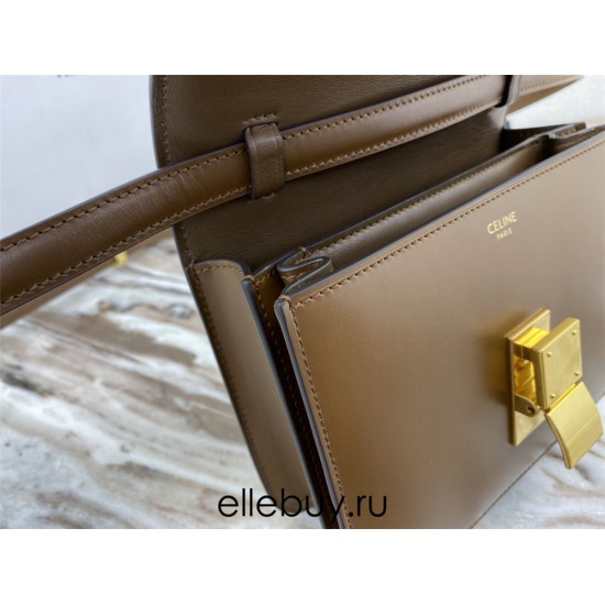 Celine Teen Box Polished Calfskin Brown Gold Hardware 18x15x6cm