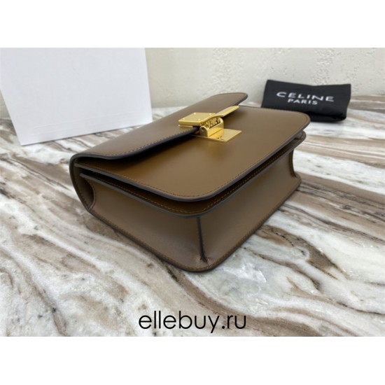 Celine Teen Box Polished Calfskin Brown Gold Hardware 18x15x6cm