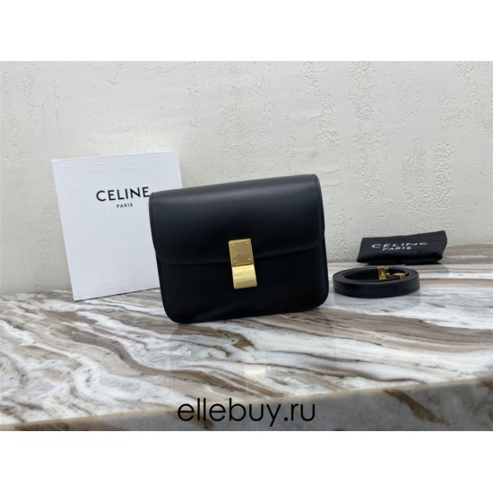 Celine Teen Box Polished Calfskin Black Gold Hardware 18x15x6cm