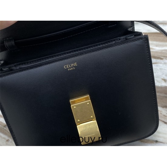 Celine Teen Box Polished Calfskin Black Gold Hardware 18x15x6cm